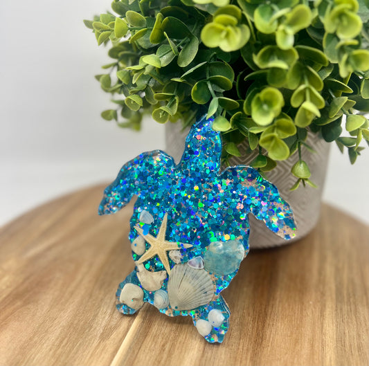 Coaster - Sea Turtle BLUE Glitter Bomb and Outer Banks Shells and Starfish