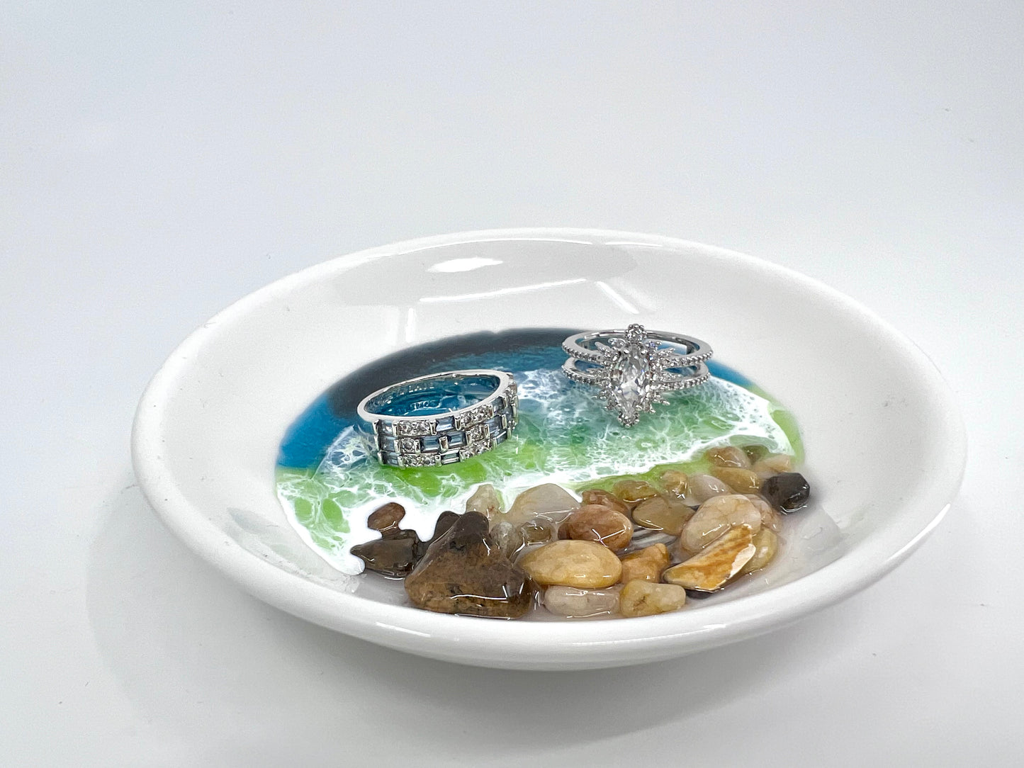 Ocean Wash Ceramic Ring Dish with real OBX shells