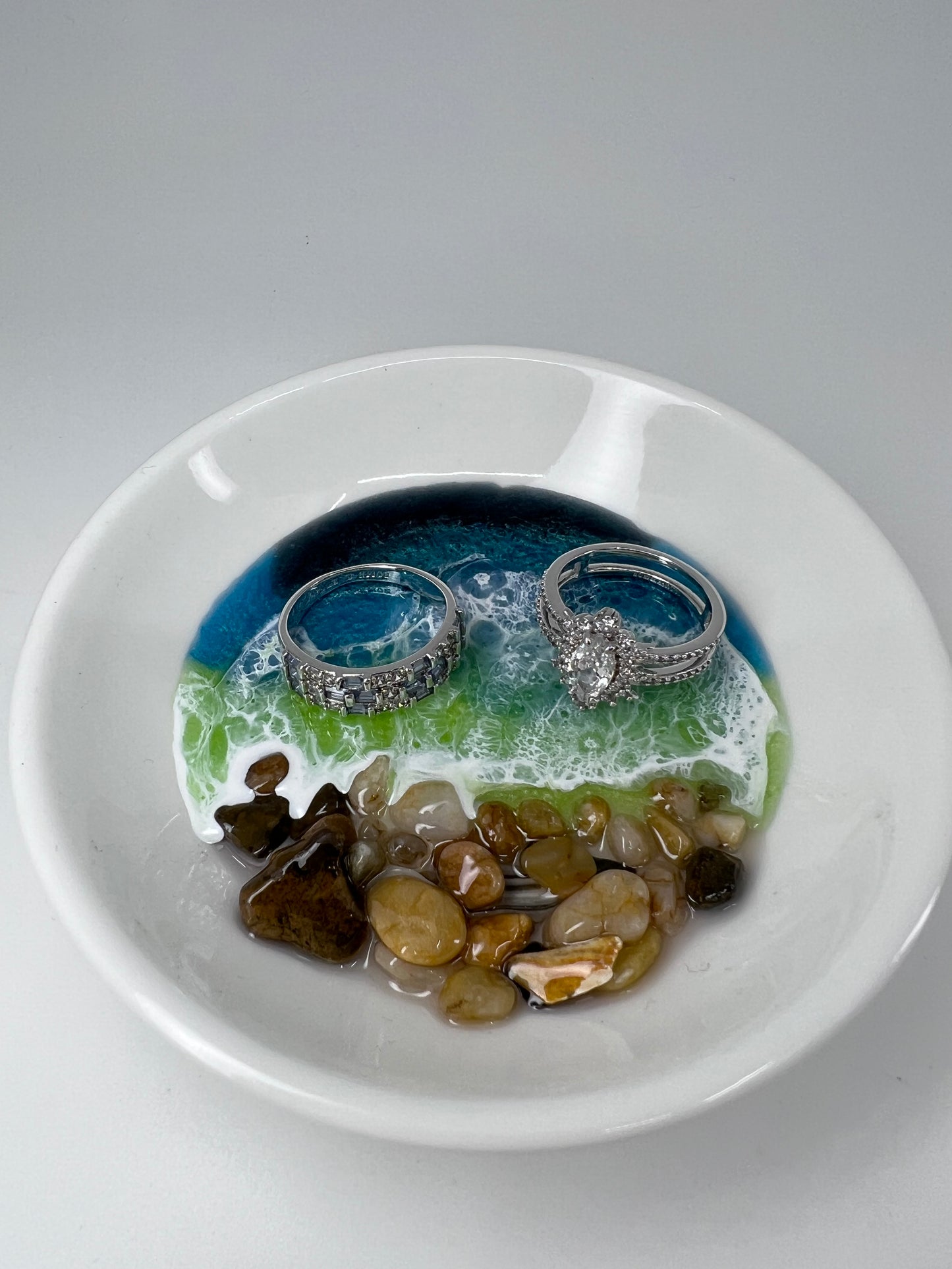 Ocean Wash Ceramic Ring Dish with real OBX shells