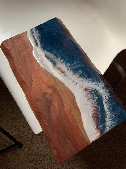 Live Edge Wood Serving Board with Resin Waves