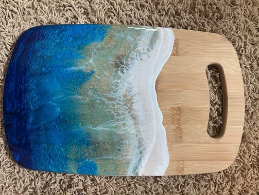 Bamboo Serving Tray with Resin Waves