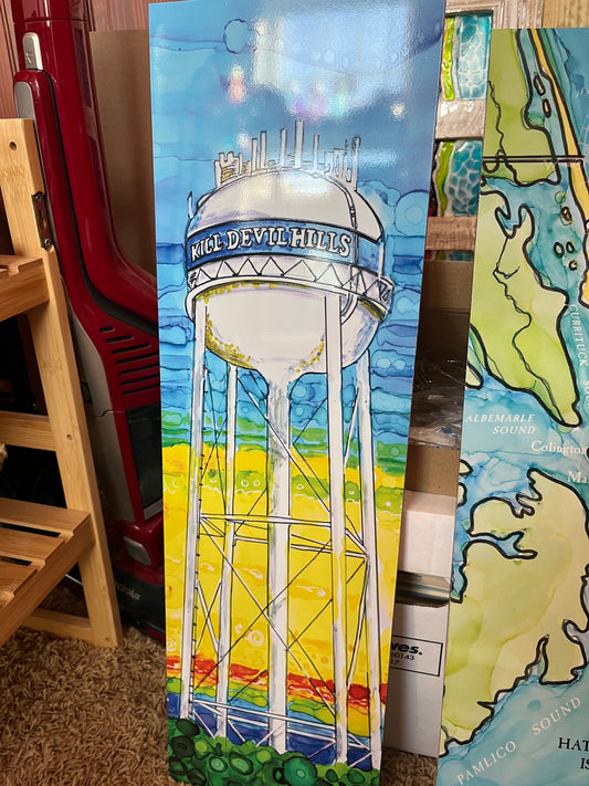 7.25" x 24" The Old Kill Devil Hills Water Tower print on metal. Print from original painting by Barbara Newsome of the Old Kill Devil Hills, North Carolina Water Tower.