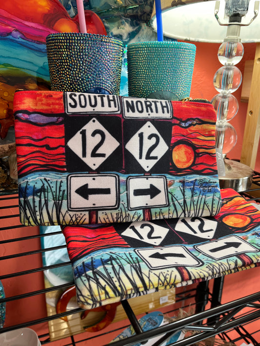 Highway 12 <South North> Canvas Zipper Purse Bag 6" x 9.5". Barbara Newsome Outer Banks North Carolina Highway 12 Signs Painting