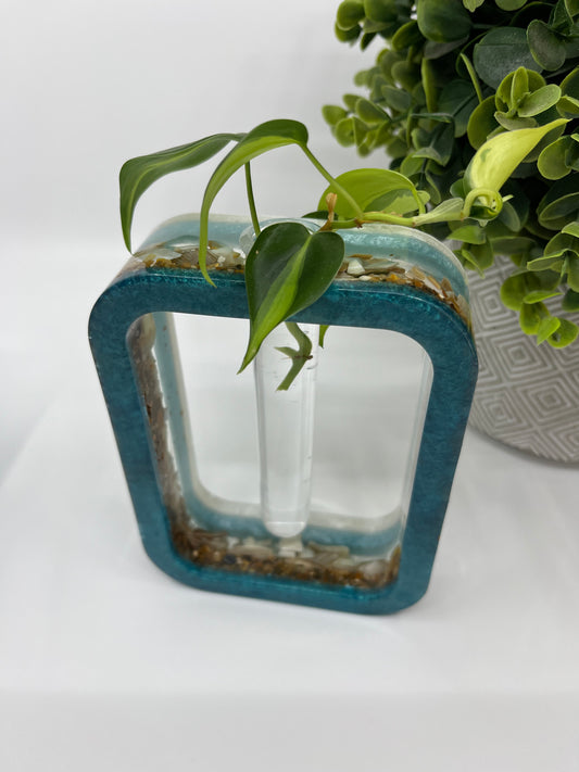 Plant Test Tube Resin Starter Vase - Teal, Shells, Baby Blue, White #1