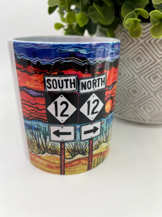 Coffee Mugs - Highway 12 Which Way? <South North> Outer Banks Highway 12 Sign Mug