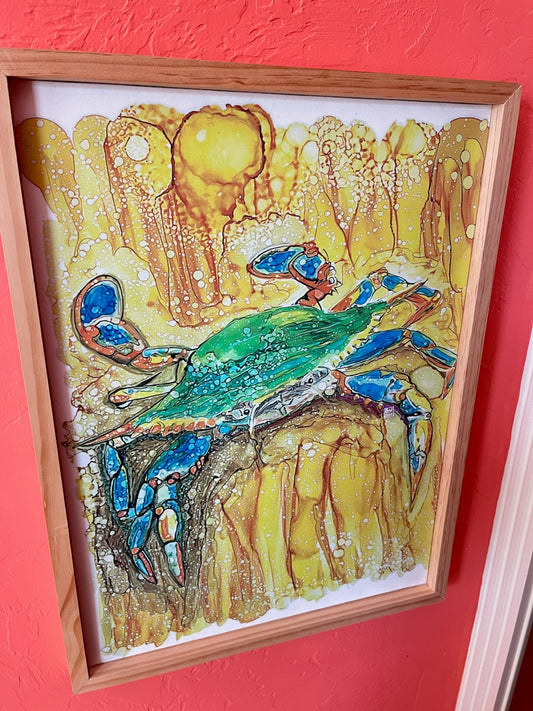 Blue Crab Canvas Framed Print 19" x 23"