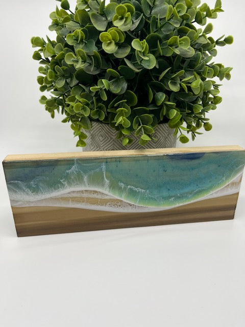 Display on a shelf or desk our resin art is a reminder of your last visit to the ocean. Hand crafted wooden block resin art by Fyre Art Studio in Kill Devil Hills North Carolina Outer Banks.