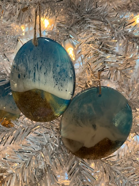 Round Resin Ocean Waves and Outer Banks Sand Ornament