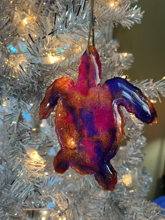 Sea Turtle Purple, Magenta, Copper Resin Ornament