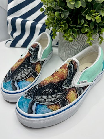 Custom Baby Sea Turtle Vans Shoes Size 8