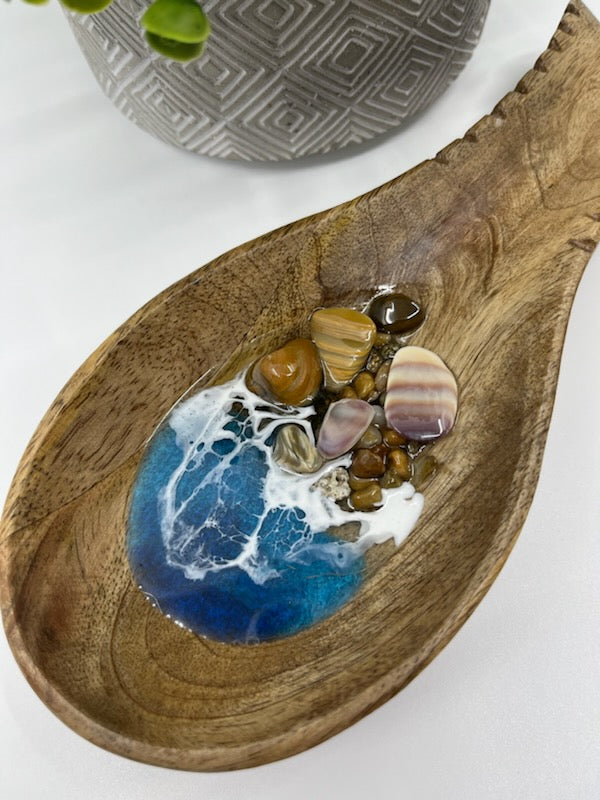 Wood Spoon Rest with Ocean Resin and Outer Banks Shells