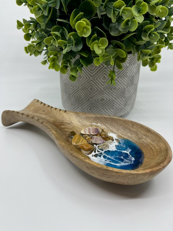 Wood Spoon Rest with Ocean Resin and Outer Banks Shells