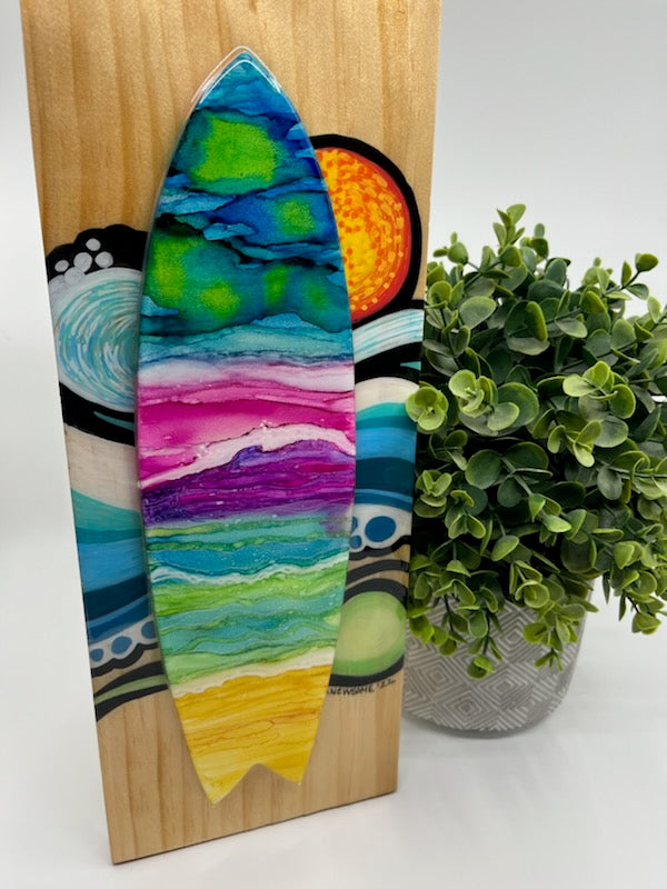 Surfboard Hand Painted Art on Wood by Barbara Newsome