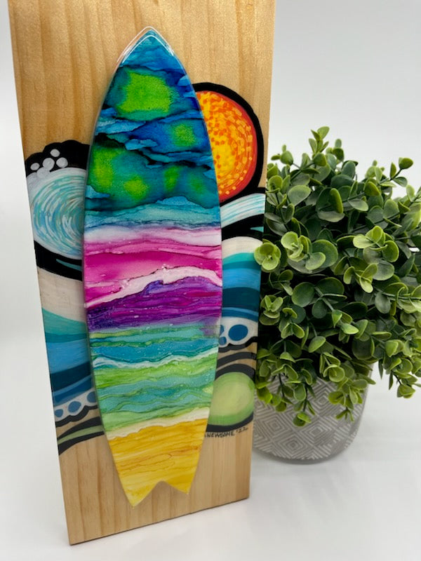 Surfboard Hand Painted Art on Wood by Barbara Newsome