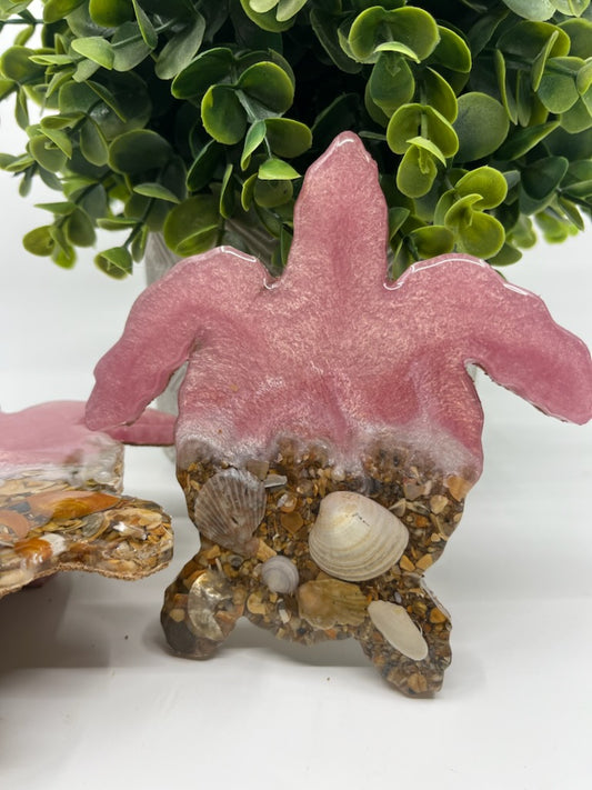 Coaster - Sea Turtle PINK with Outer Banks Shells.