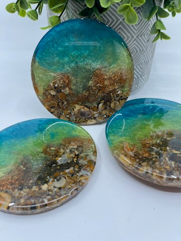 Coaster - Blue Green & Copper Accent with OBX Sand Round Coaster
