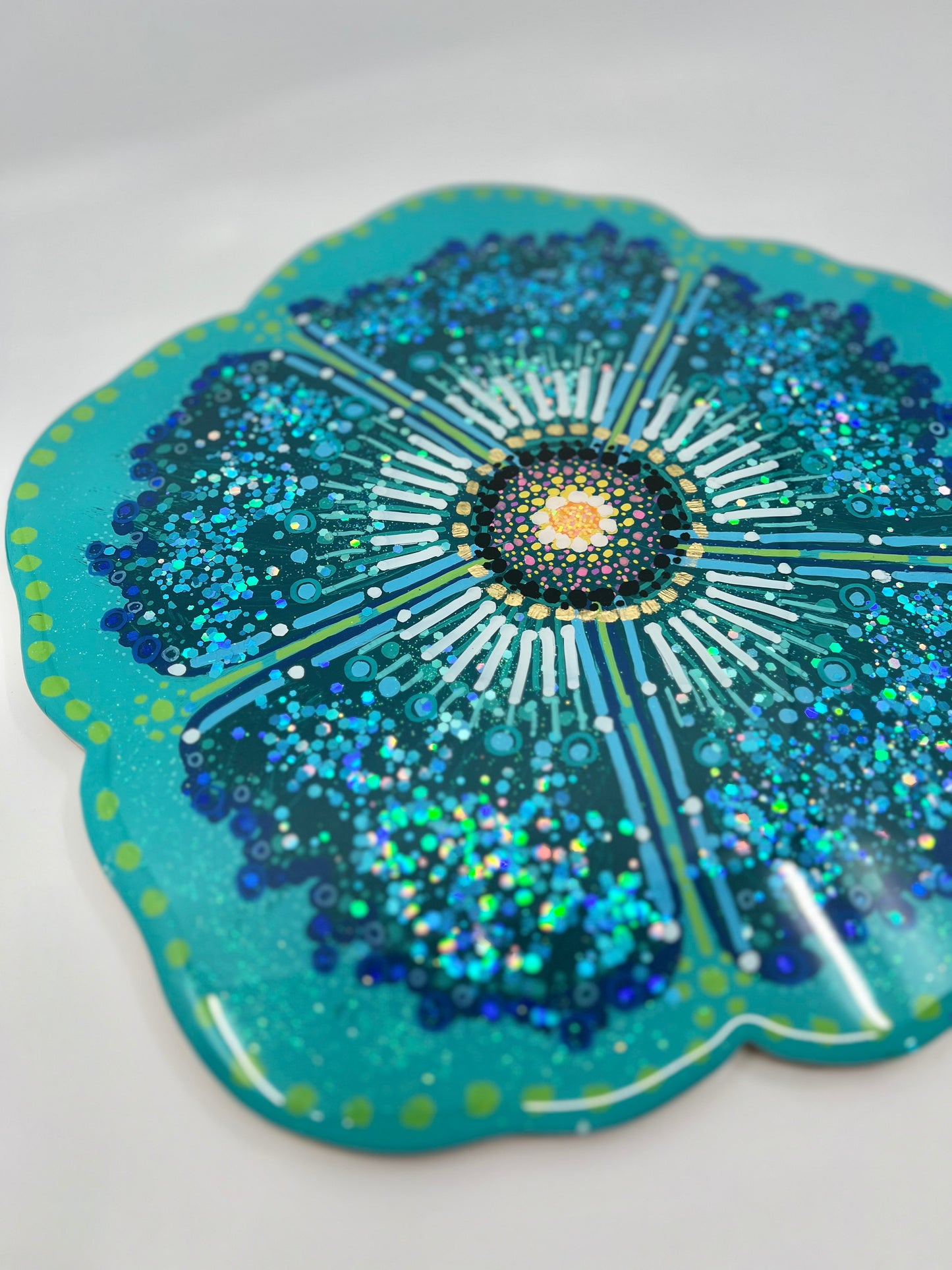 Blue Hibiscus Flower Wooden Decorative Tray