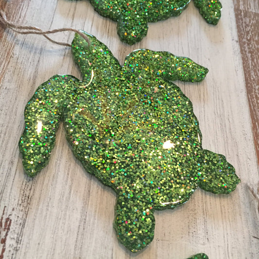 Sea Turtle Green Glitter Bomb Ornament