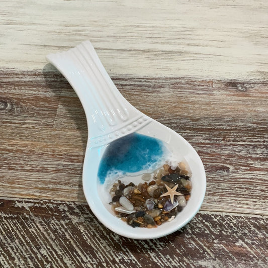Resin Wave & OBX Shells Ceramic Spoon Rest