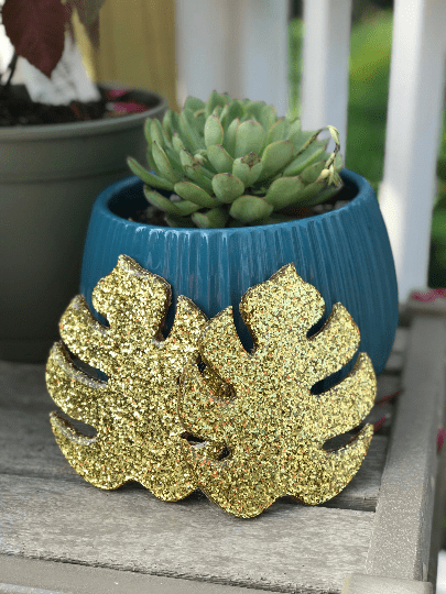 Monstera Leaf Coaster set Gold Glitter Bomb Coasters. Leaf.