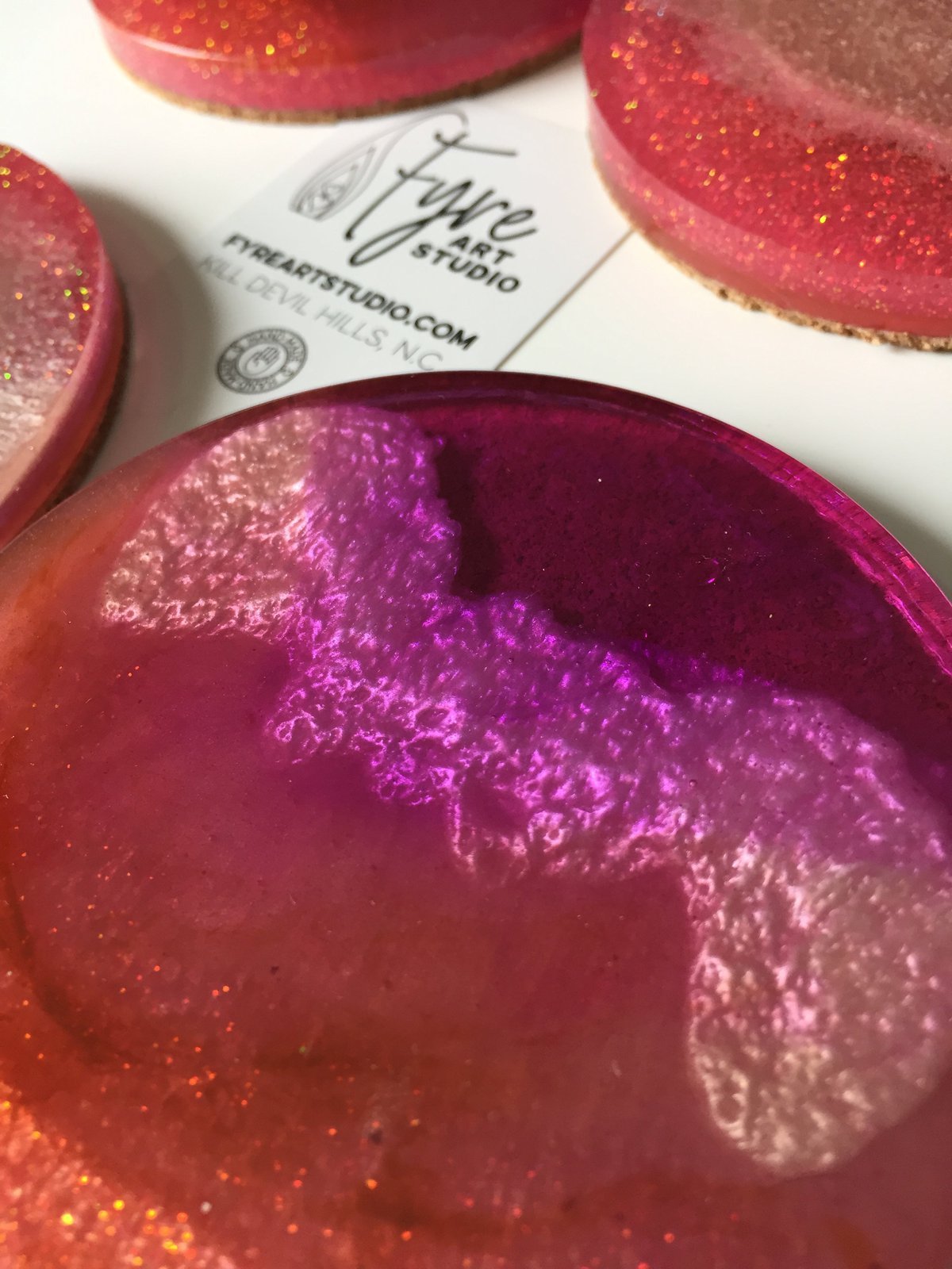 Purple Haze Pink Glitter Resin Coaster Set