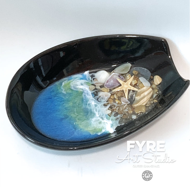 Ocean Resin and Shells Spoon Rest Black