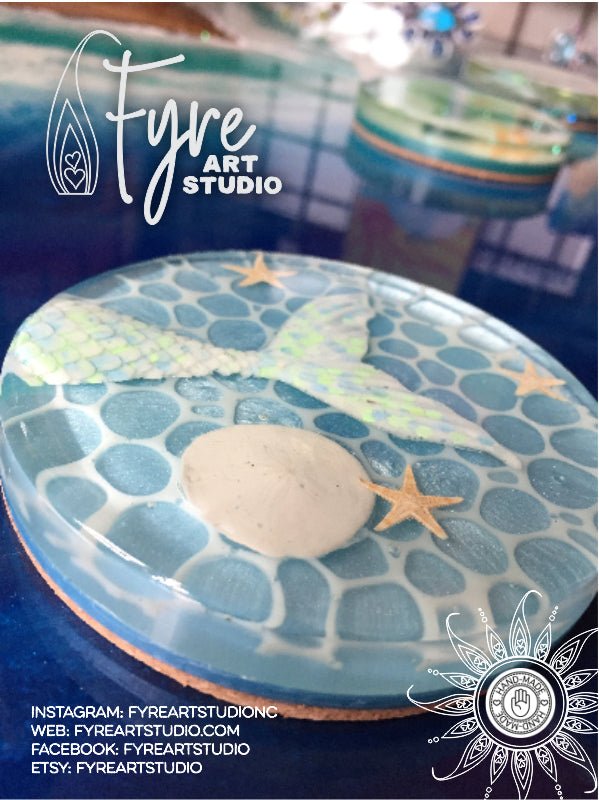 Resin Mermaid Tail Paper Weight bubbles, sand dollar starfish