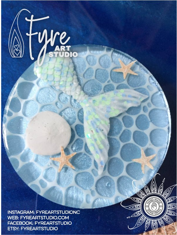 Resin Mermaid Tail Paper Weight bubbles, sand dollar starfish